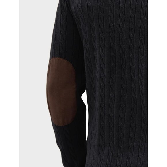 Men's Cable Knitted Pullover Sweaters Long Sleeve Stand Collar Button Up Black - Picture 5 of 6